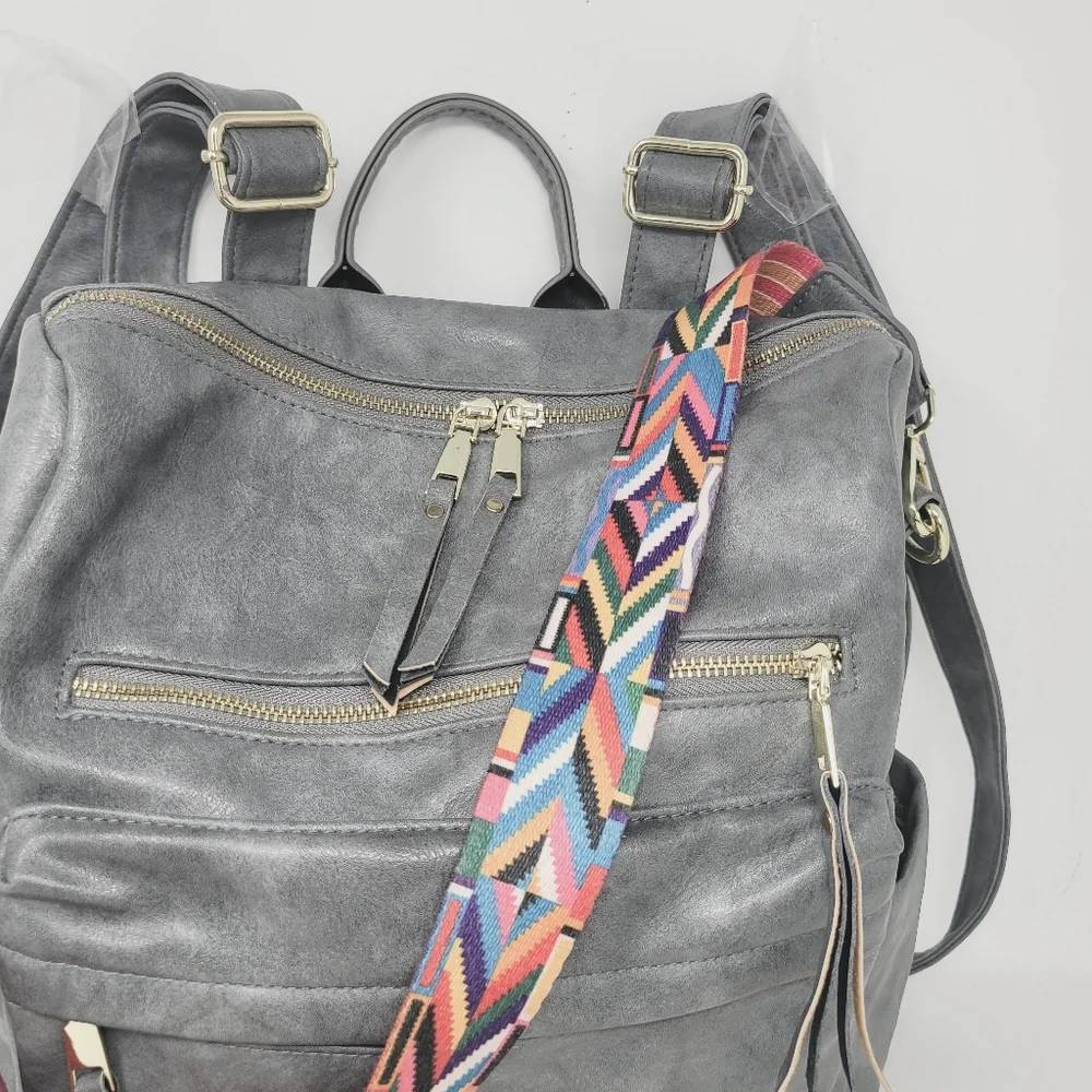 Grey Convertible Backpack Purse with reversible strap